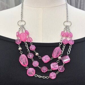 Elegant Pink Beaded Necklace with Silver Accents